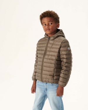 JOTT Hugo Lätta Hooded Dunjackor Barn Grå Bruna | LKV-8528