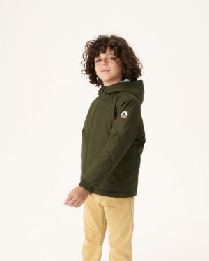 JOTT Ross Reversible Ultralight Hooded Dunjackor Barn Olivgröna Ljusblå | XIJ-6236
