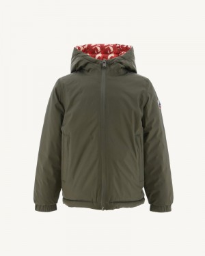 JOTT Zurich Reversible Dunjackor Barn Olivgröna Röda | HAV-7545
